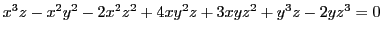 $ x^3 z - x^2 y^2 - 2 x^2 z^2 + 4 x y^2 z + 3 x y z^2 + y^3 z - 2 y z^3=0$